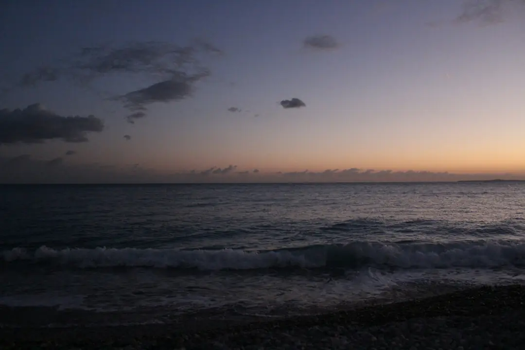A wide, quiet ocean horizon at dusk